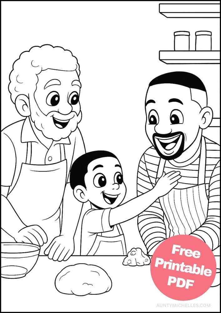 Free Printable Fathers Day Coloring Pages for Kids Dad Colouring Book Printout Activities baking cooking grandpa diversity