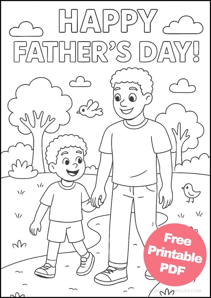 Free Printable Fathers Day Coloring Pages for Kids Dad Colouring Book Printout Activities holding hands park
