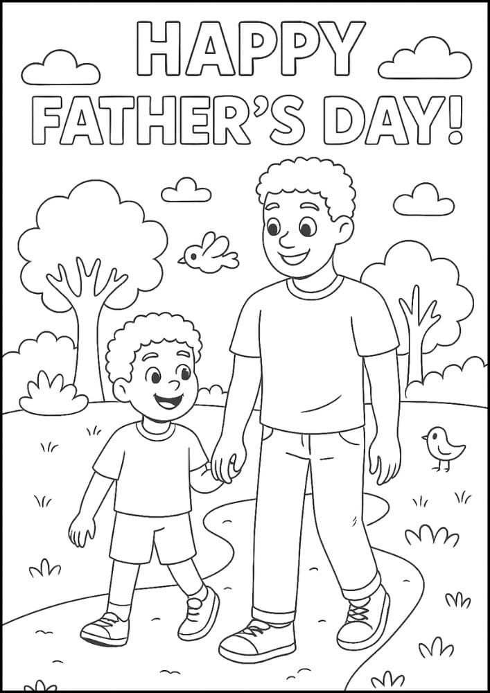 Free Printable Fathers Day Coloring Pages for Kids Dad Colouring Book Printout Activities holding hands park