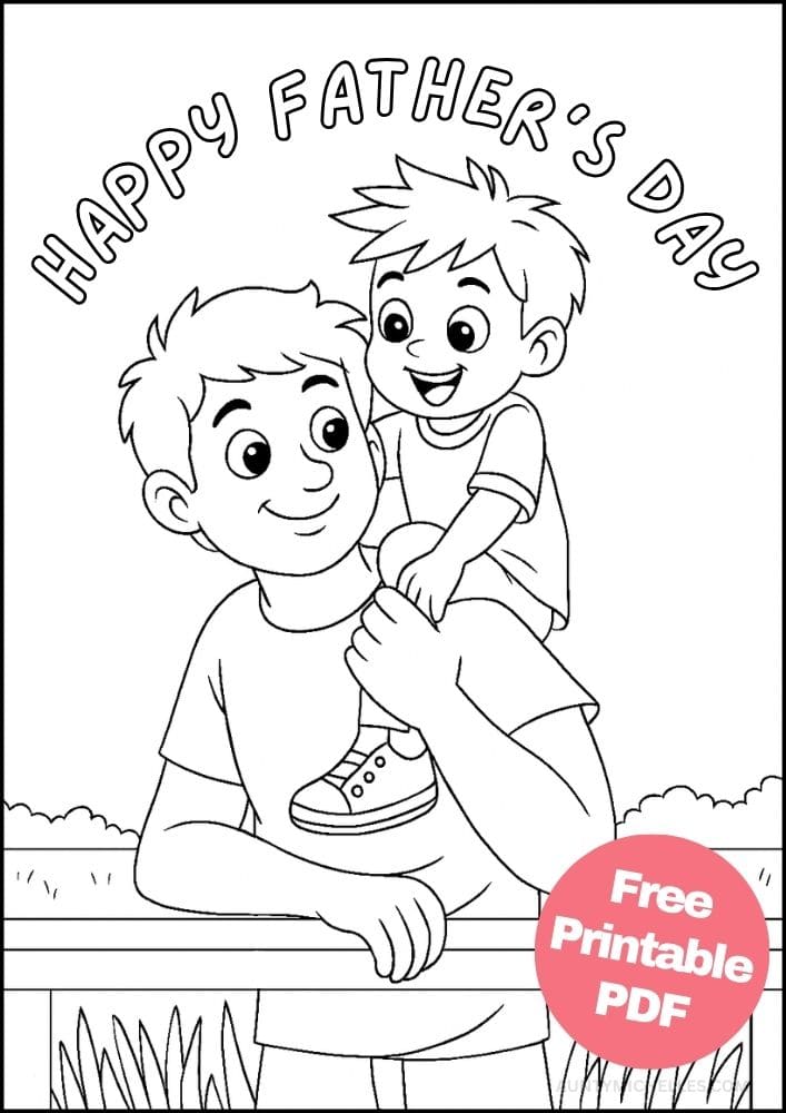 Free Printable Fathers Day Coloring Pages for Kids Dad Colouring Book Printout Activities piggy back ride