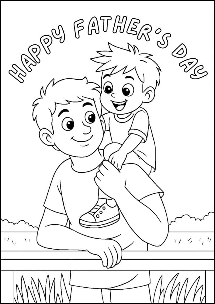 Free Printable Fathers Day Coloring Pages for Kids Dad Colouring Book Printout Activities piggy back ride
