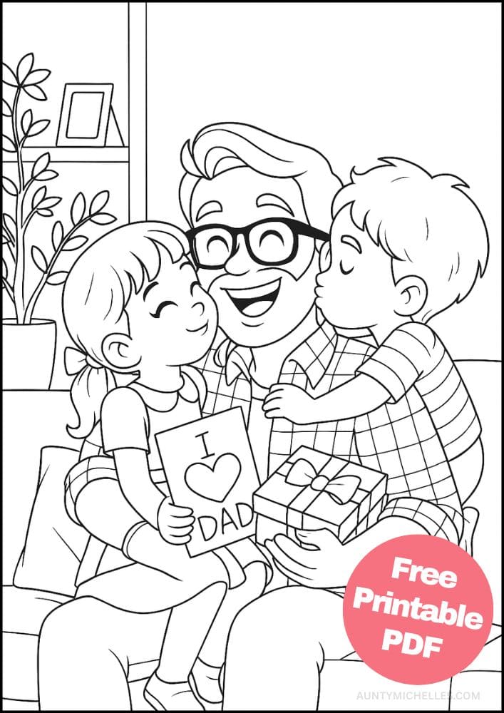 Free Printable Fathers Day Coloring Pages for Kids Dad Colouring Book Printout Activities present and card