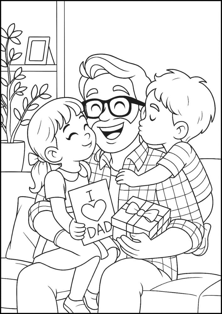Free Printable Fathers Day Coloring Pages for Kids Dad Colouring Book Printout Activities present and card