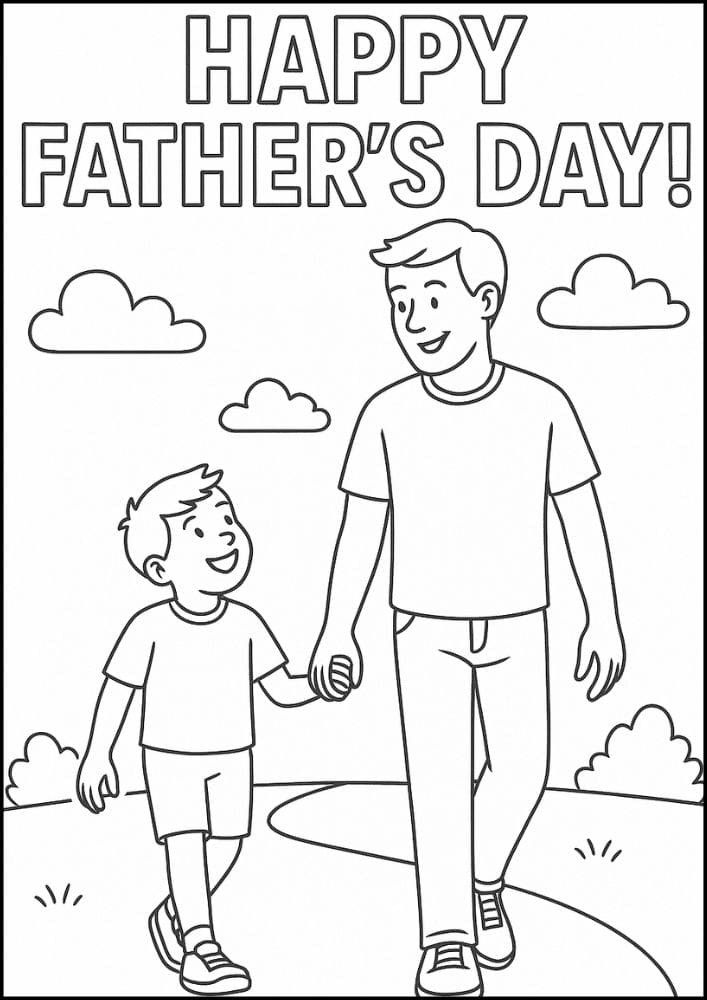 Free Printable Fathers Day Coloring Pages for Kids Dad Colouring Book Printout Activities walk through the park