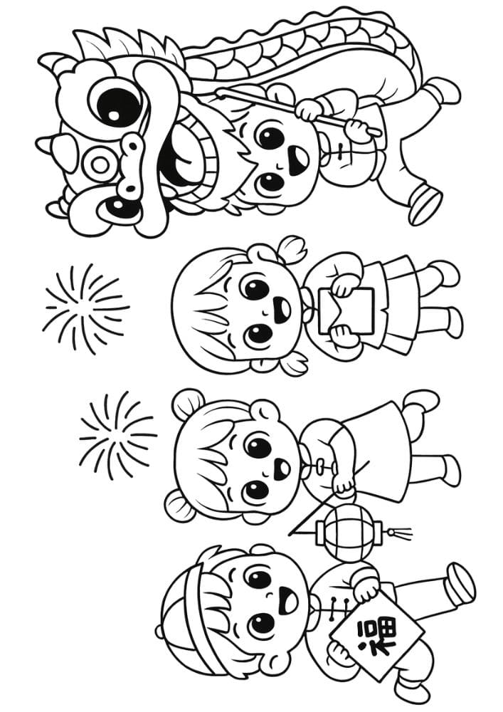 Free Printable Lunar New Year Coloring Pages for Kids Chinese Activities Colouring Book Printout cute kids dragon fireworks