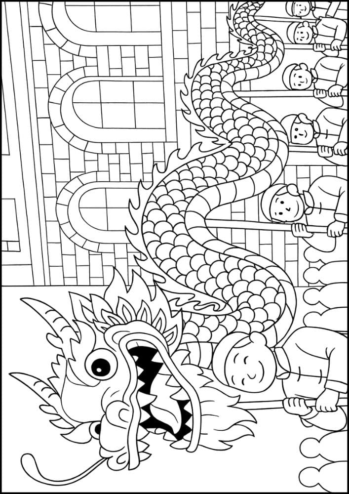 Free Printable Lunar New Year Coloring Pages for Kids Chinese Activities Colouring Book Printout dragon parade