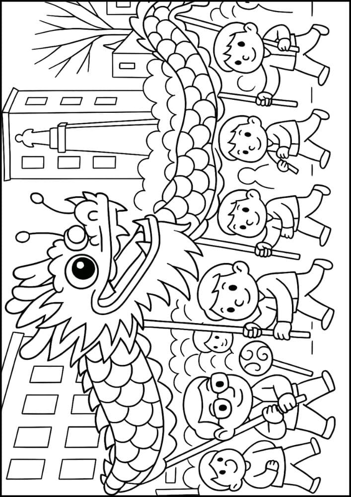 Free Printable Lunar New Year Coloring Pages for Kids Chinese Activities Colouring Book Printout parade of dragons