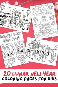 Free Printable Lunar New Year Coloring Pages for Kids, Chinese New Year Colouring Book, Printout Activities for Kids, Tiger, Panda, Dragon, Fireworks, Lanterns, Red Envelopes, Cherry Blossoms, Temples and more!