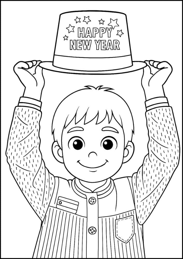 Free Printable New Year's Coloring Pages for Kids New Years Eve Day Holiday Colouring Printout Pages boy party hat