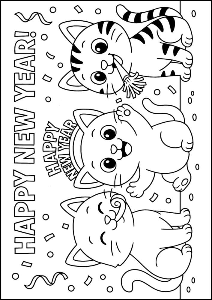 Free Printable New Year's Coloring Pages for Kids New Years Eve Day Holiday Colouring Printout Pages cats confetti