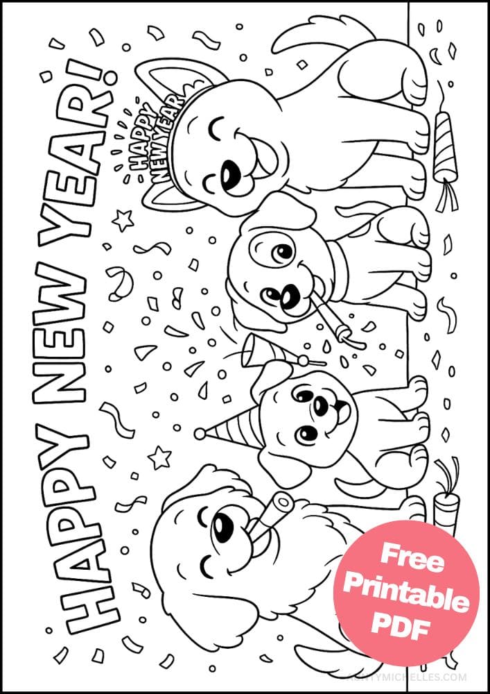 Free Printable New Year's Coloring Pages for Kids New Years Eve Day Holiday Colouring Printout Pages dogs puppy