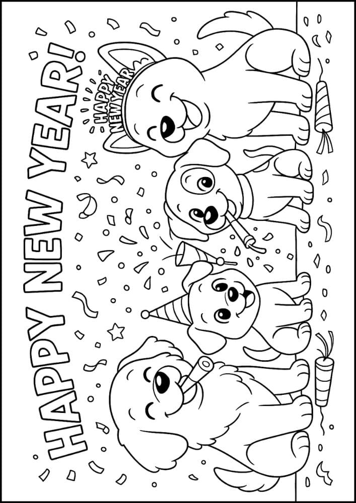 Free Printable New Year's Coloring Pages for Kids New Years Eve Day Holiday Colouring Printout Pages dogs puppy