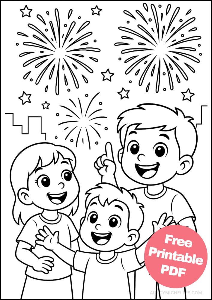 Free Printable New Year's Coloring Pages for Kids New Years Eve Day Holiday Colouring Printout Pages family fireworks