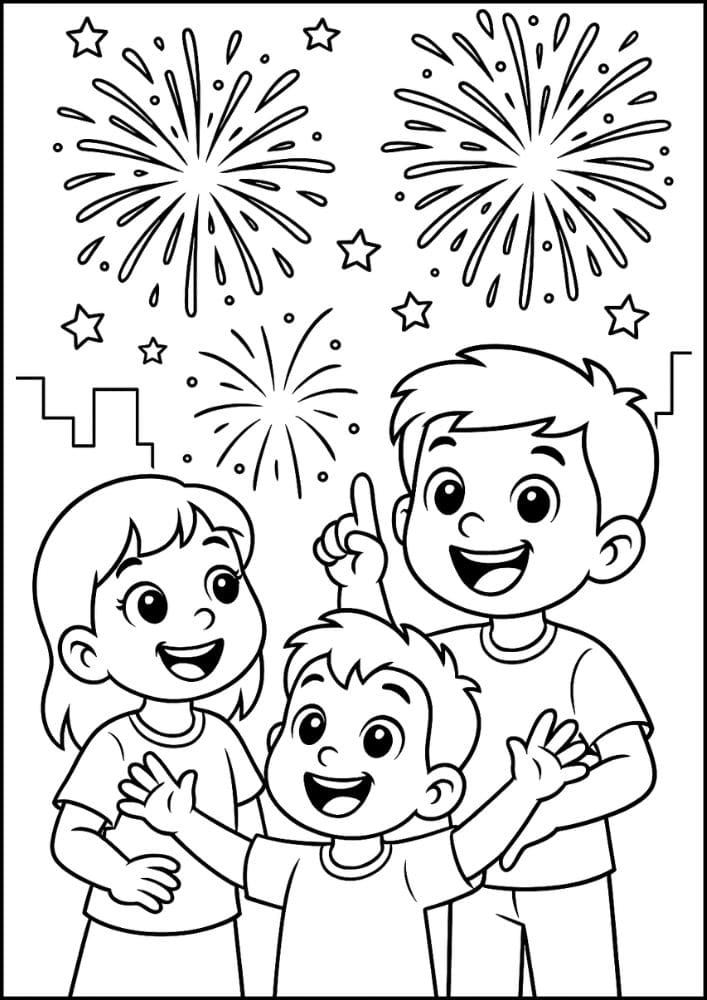 Free Printable New Year's Coloring Pages for Kids New Years Eve Day Holiday Colouring Printout Pages family fireworks