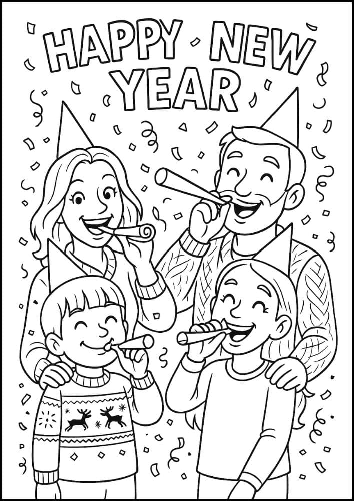 Free Printable New Year's Coloring Pages for Kids New Years Eve Day Holiday Colouring Printout Pages family noise makers