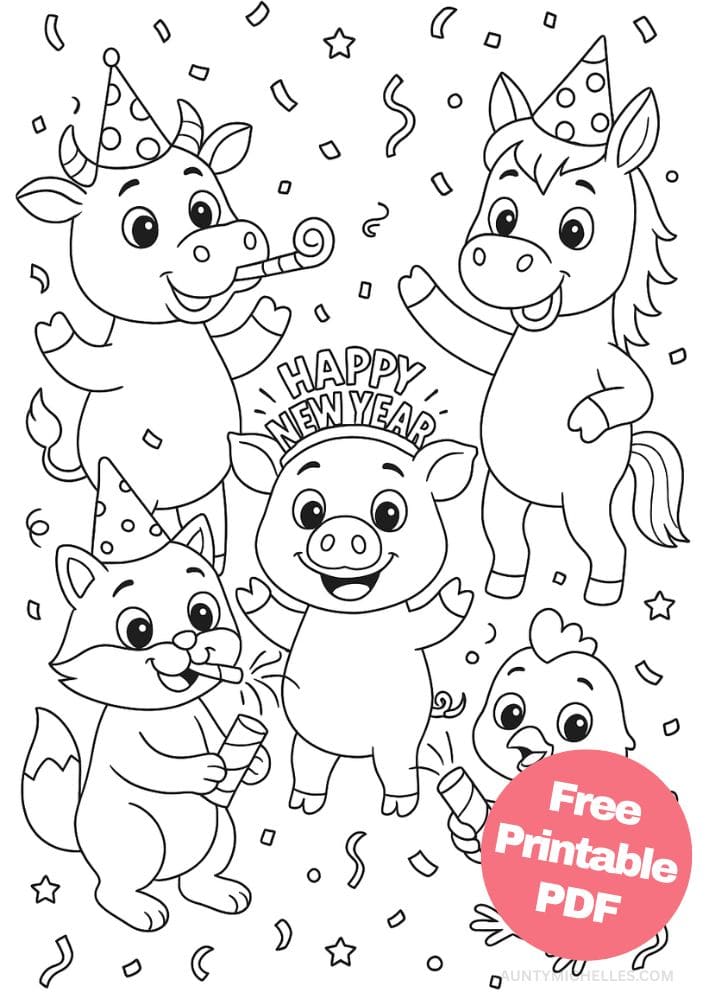 Free Printable New Year's Coloring Pages for Kids New Years Eve Day Holiday Colouring Printout Pages farm animals