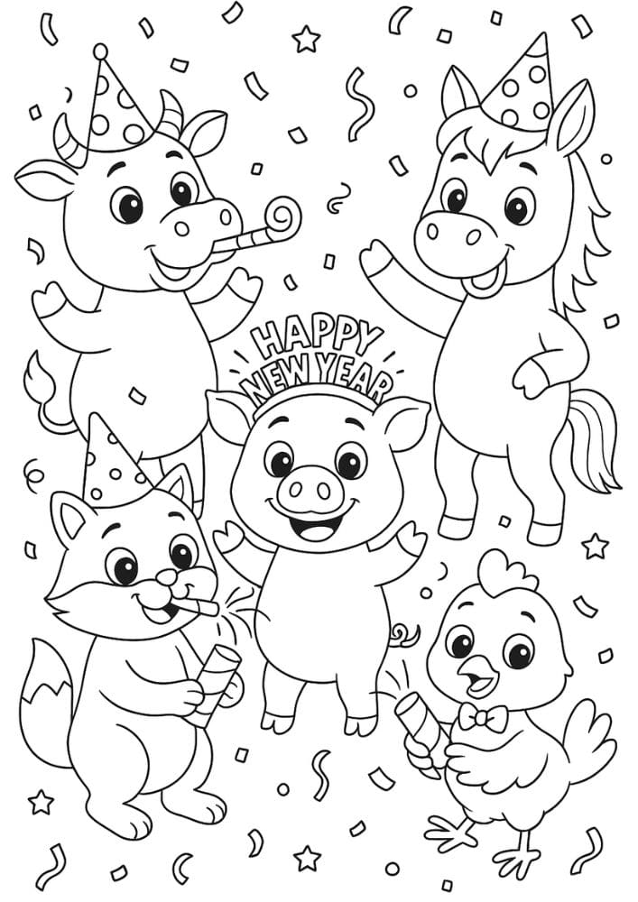 Free Printable New Year's Coloring Pages for Kids New Years Eve Day Holiday Colouring Printout Pages farm animals