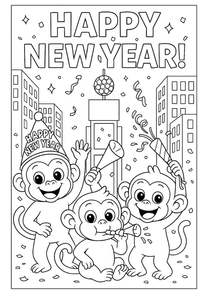 Free Printable New Year's Coloring Pages for Kids New Years Eve Day Holiday Colouring Printout Pages monkey time square