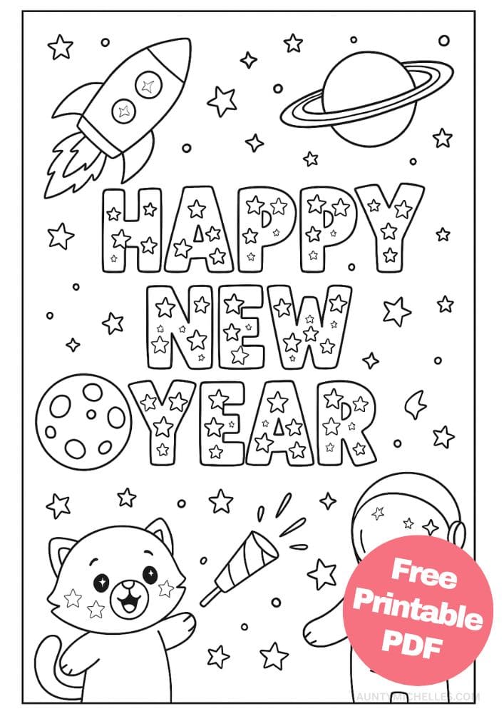 Free Printable New Year's Coloring Pages for Kids New Years Eve Day Holiday Colouring Printout Pages outer space astronaut