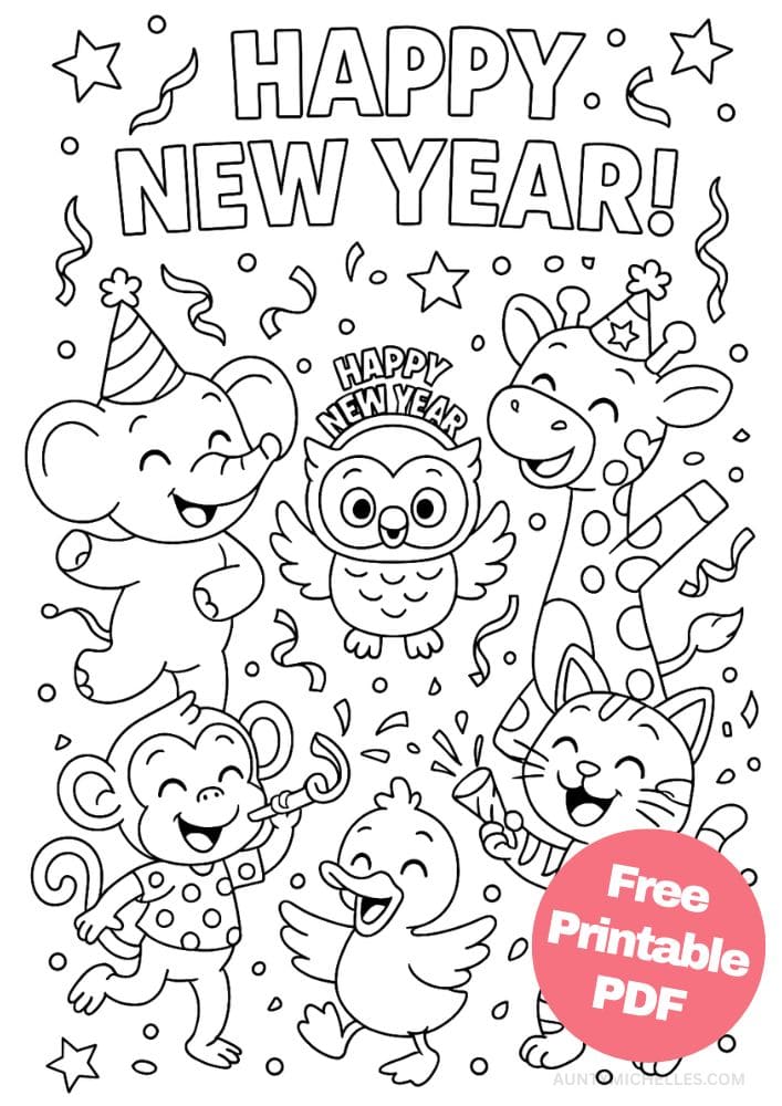 Free Printable New Year's Coloring Pages for Kids New Years Eve Day Holiday Colouring Printout Pages party animals
