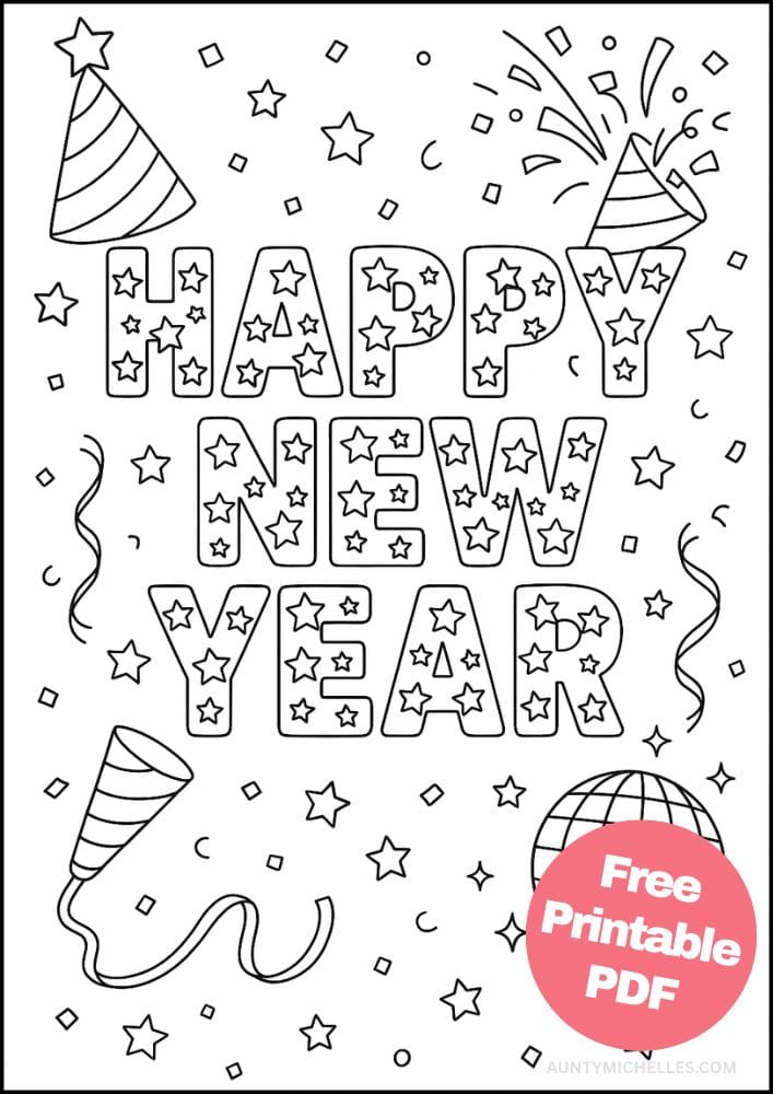 Free Printable New Year's Coloring Pages for Kids New Years Eve Day Holiday Colouring Printout Pages party hat disco ball