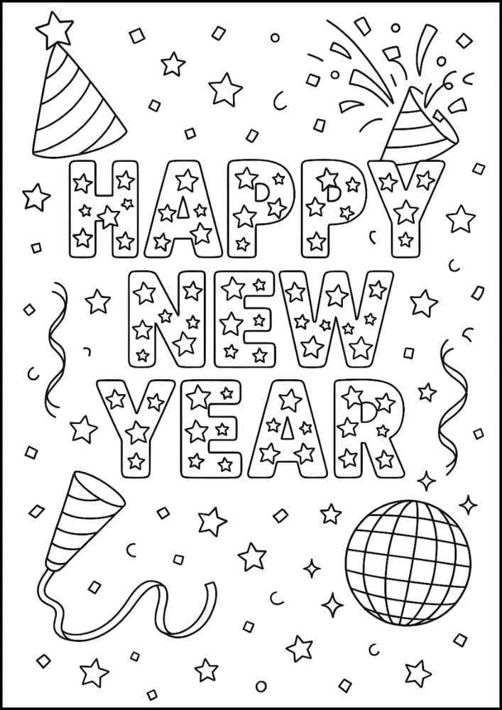 Free Printable New Year's Coloring Pages for Kids New Years Eve Day Holiday Colouring Printout Pages party hat disco ball