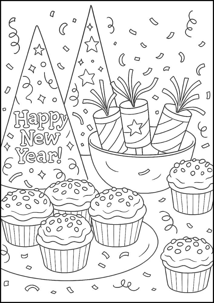 Free Printable New Year's Coloring Pages for Kids New Years Eve Day Holiday Colouring Printout Pages party poppers hats