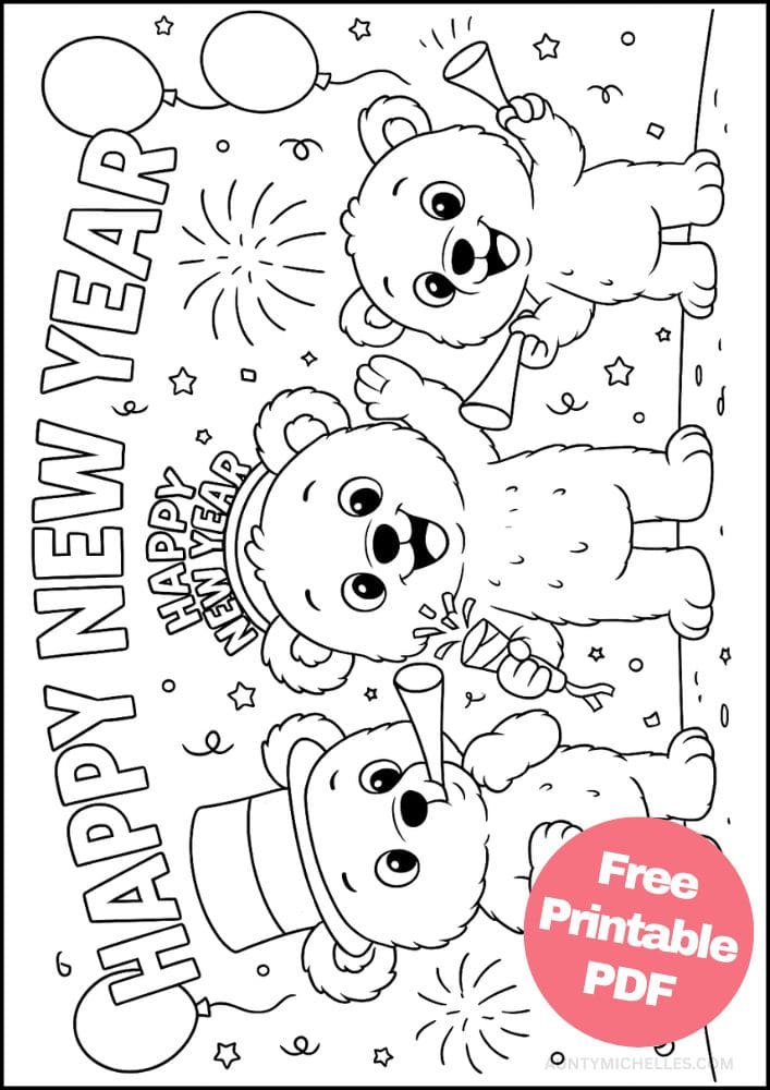 Free Printable New Year's Coloring Pages for Kids New Years Eve Day Holiday Colouring Printout Pages teddy bears