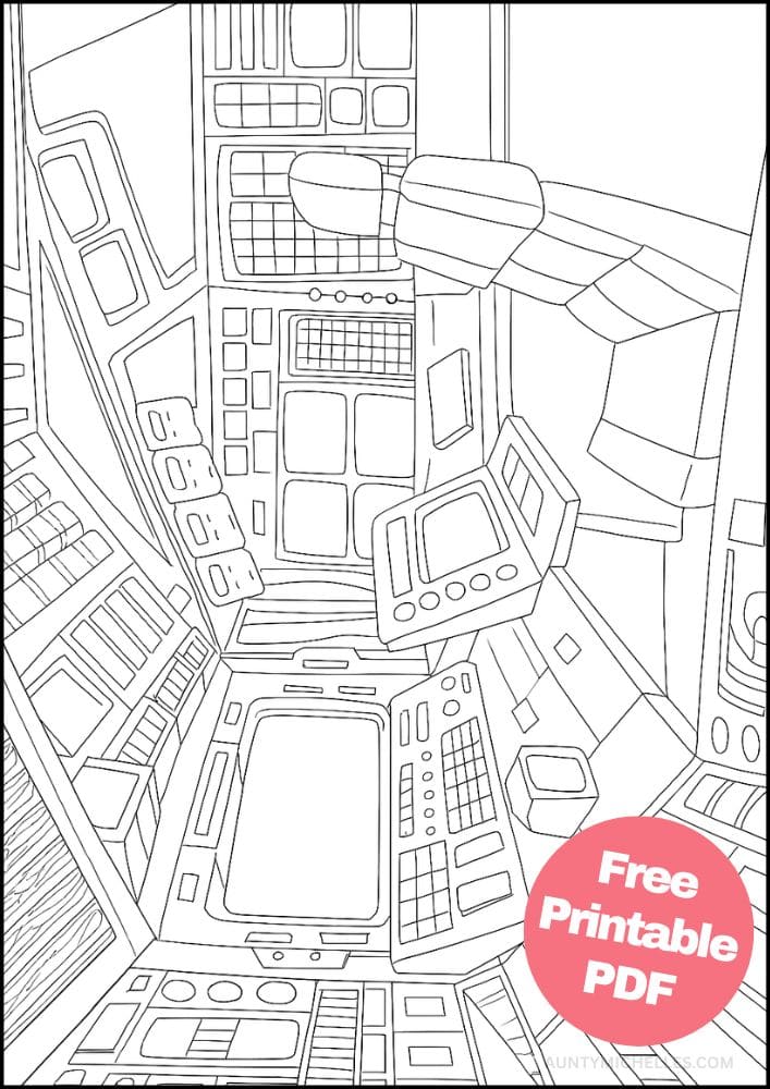 Free Printable Spaceship Coloring Pages for Kids Colouring Book Printout Outer Space Astronaut Science Scifi Control Panel