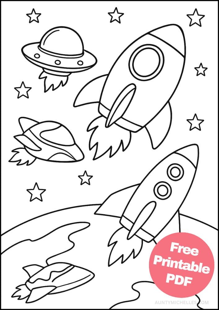 Free Printable Spaceship Coloring Pages for Kids Colouring Book Printout Outer Space Astronaut Science Scifi Kids Earth