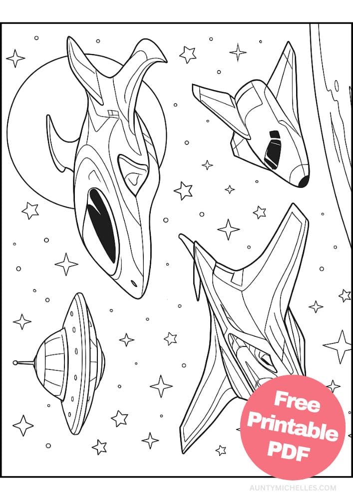 Free Printable Spaceship Coloring Pages for Kids Colouring Book Printout Outer Space Astronaut Science Scifi Multiple