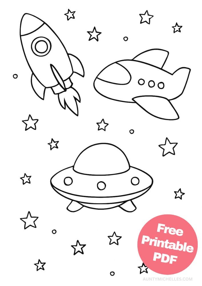 Free Printable Spaceship Coloring Pages for Kids Colouring Book Printout Outer Space Astronaut Science Scifi Simple Cute
