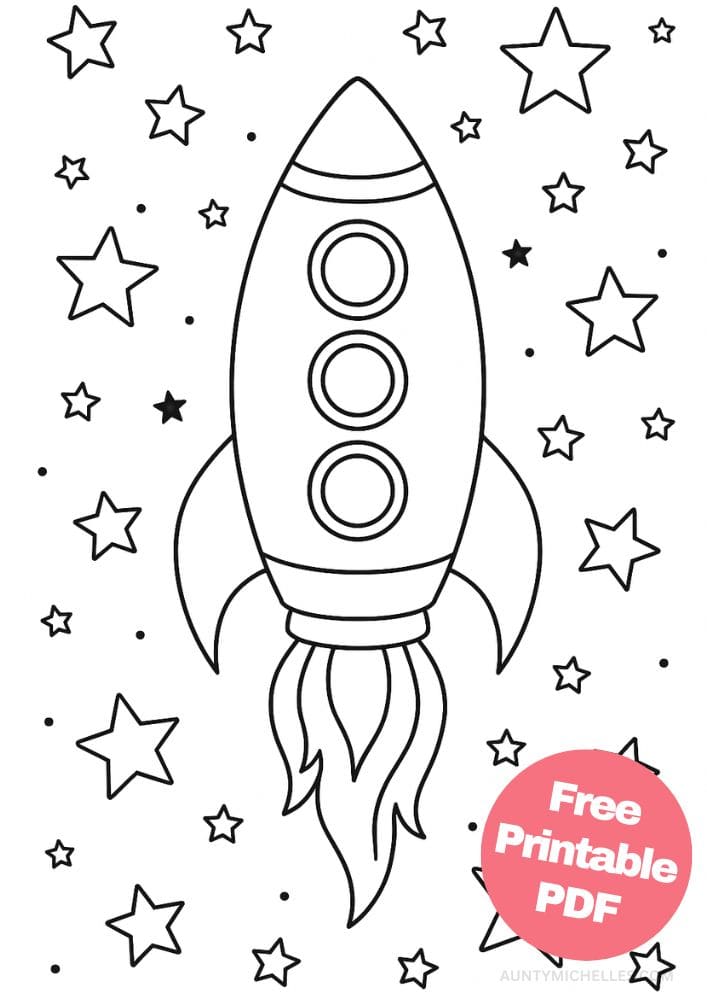 Free Printable Spaceship Coloring Pages for Kids Colouring Book Printout Outer Space Astronaut Science Scifi Simple Stars