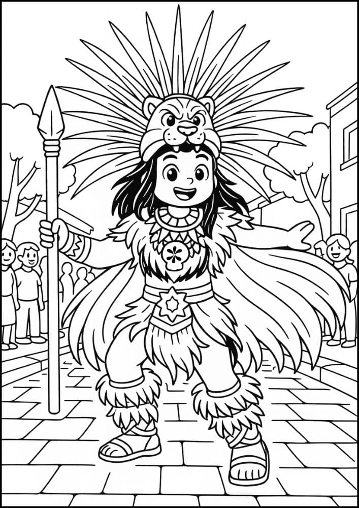 Free Printable Cinco de Mayo Coloring Pages for Kids Inclusive Colouring Book Printout Mexican Azteca dance