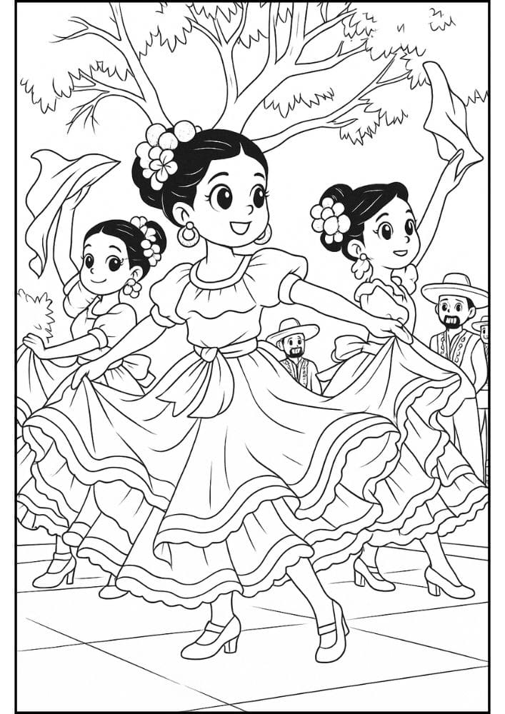 Free Printable Cinco de Mayo Coloring Pages for Kids Inclusive Colouring Book Printout Mexican Ballet Folklórico