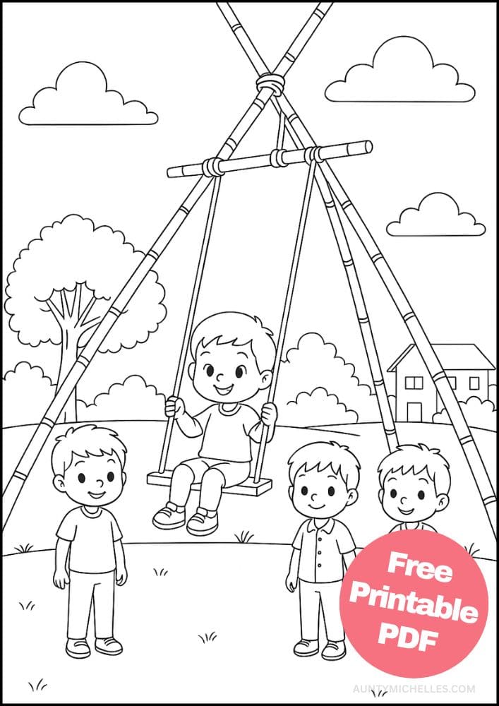 Free Printable Dashain Coloring Pages for Kids Hindu Festival India Nepal Bamboo Swing Kids