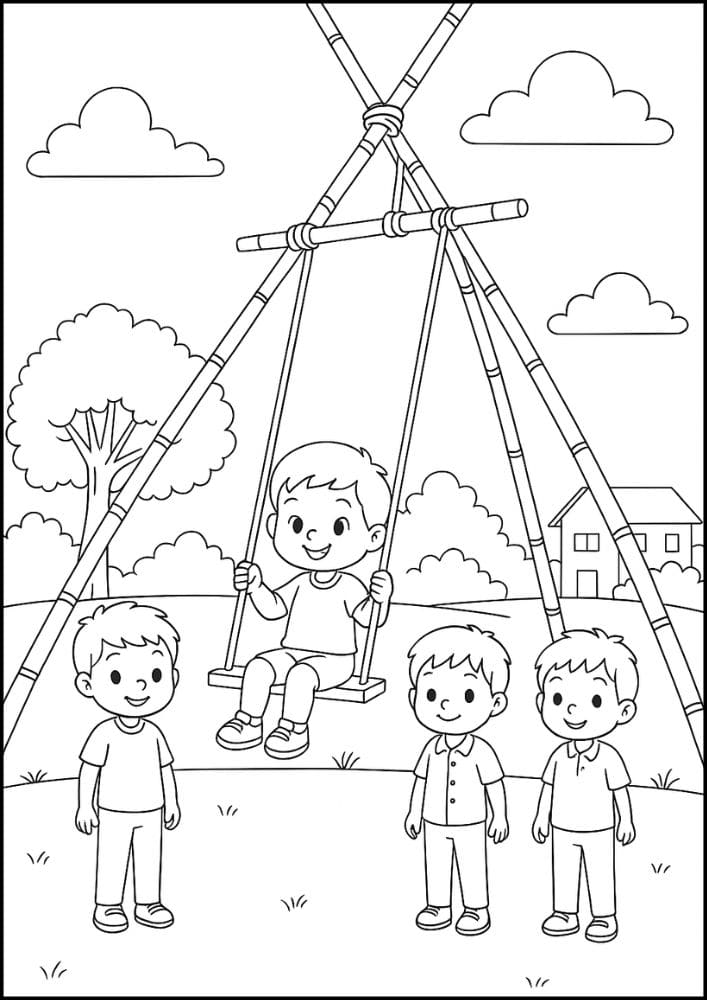 Free Printable Dashain Coloring Pages for Kids Hindu Festival India Nepal Bamboo Swing Kids