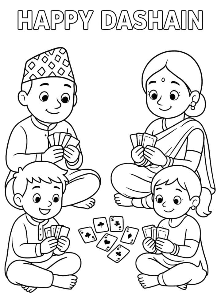Free Printable Dashain Coloring Pages for Kids Hindu Festival India Nepal Family Card