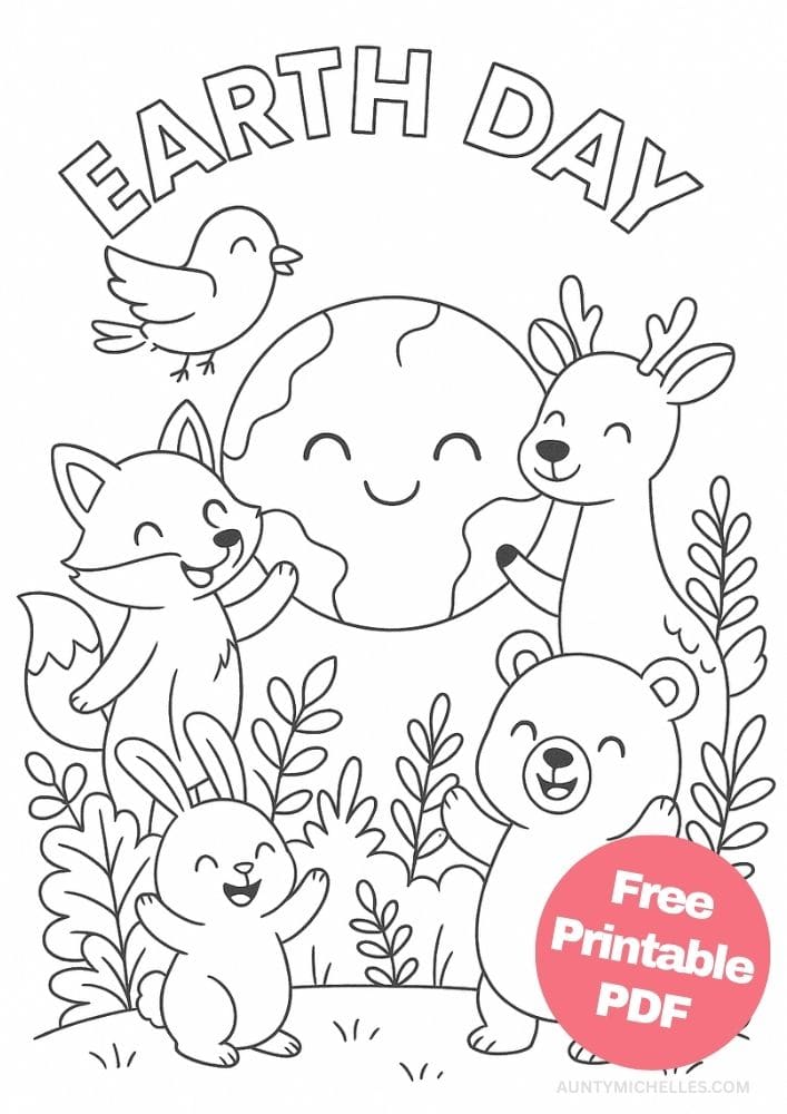 Free Printable Earth Day Coloring Pages for Kids Sustainable Colouring Book Green Printouts Forest Animals Trees Deer Bear Rabbit Fox Bird