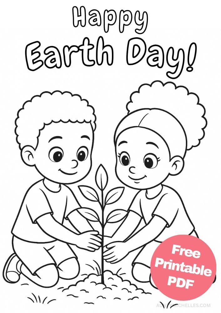Free Printable Earth Day Coloring Pages for Kids Sustainable Colouring Book Green Printouts Tree Planting Multi Cultural Diverse