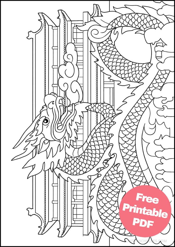 Free Printable Lunar New Year Coloring Pages for Kids Chinese Activities Colouring Book Printout complex dragon temple