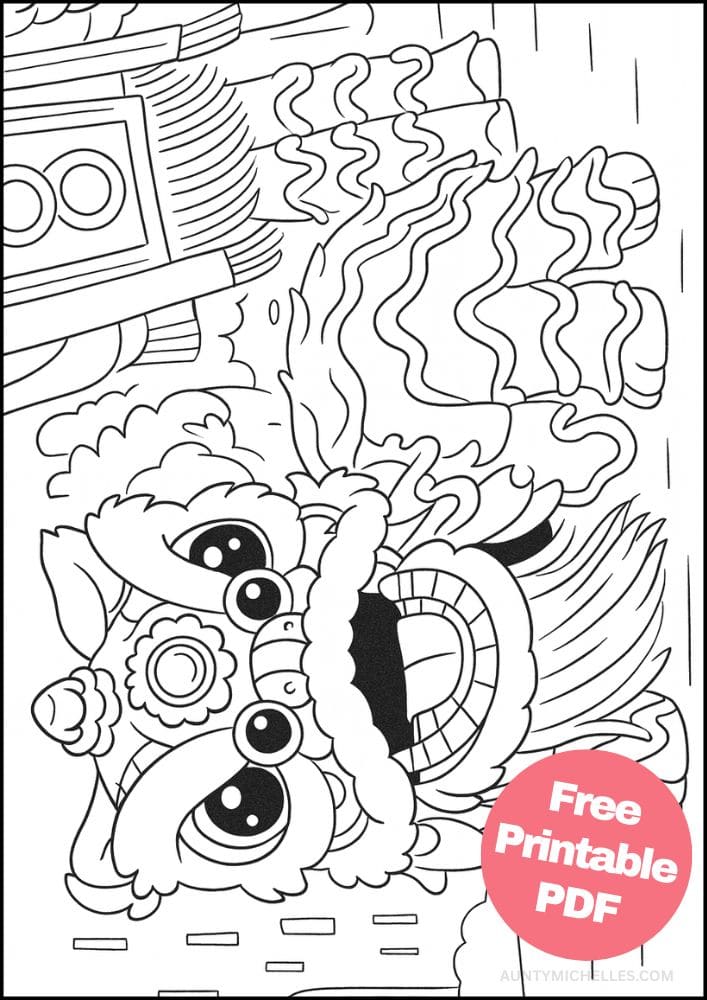 Free Printable Lunar New Year Coloring Pages for Kids Chinese Activities Colouring Book Printout cute dragon festival street