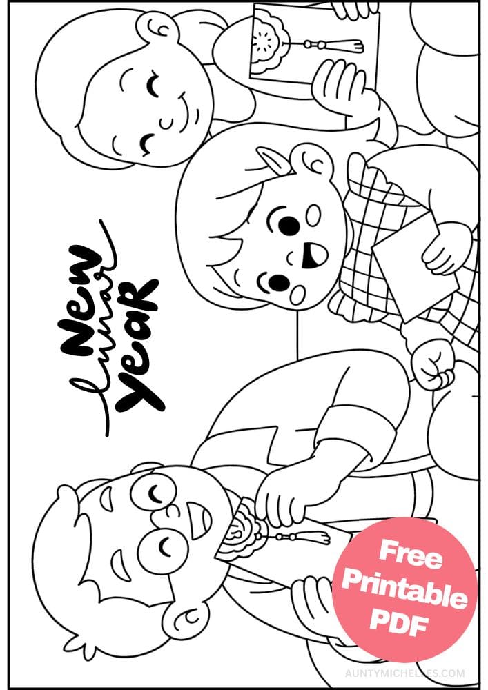 Free Printable Lunar New Year Coloring Pages for Kids Chinese Activities Colouring Book Printout cute family envelopes