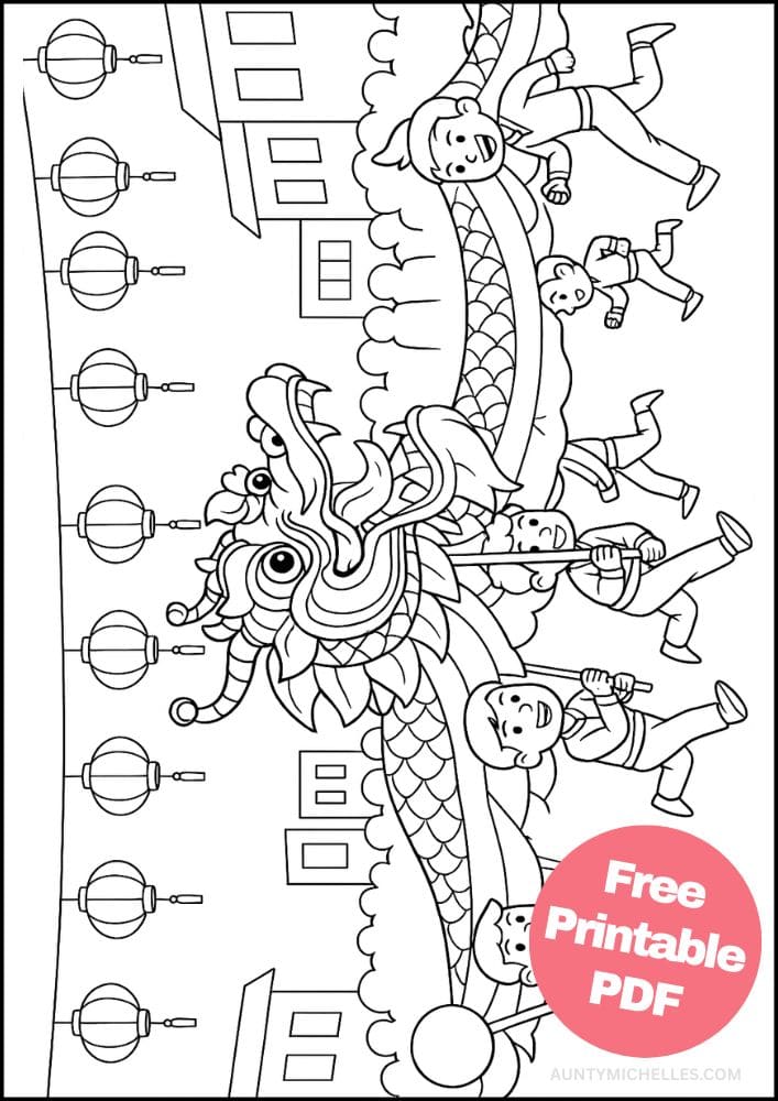 Free Printable Lunar New Year Coloring Pages for Kids Chinese Activities Colouring Book Printout dragon festival lantern