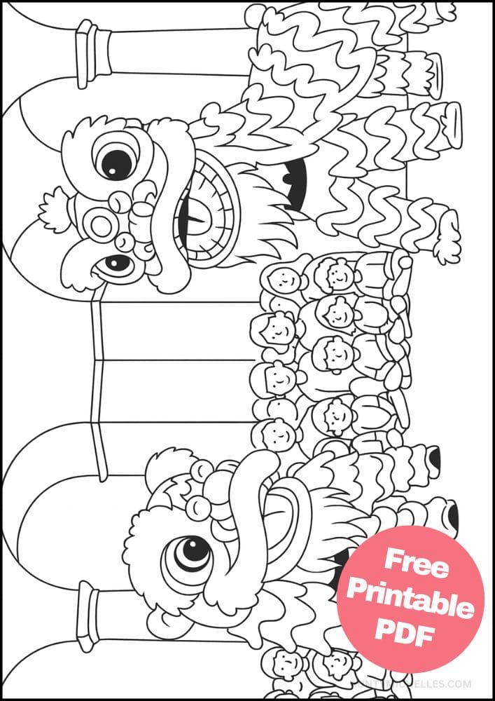 Free Printable Lunar New Year Coloring Pages for Kids Chinese Activities Colouring Book Printout dragon fight people