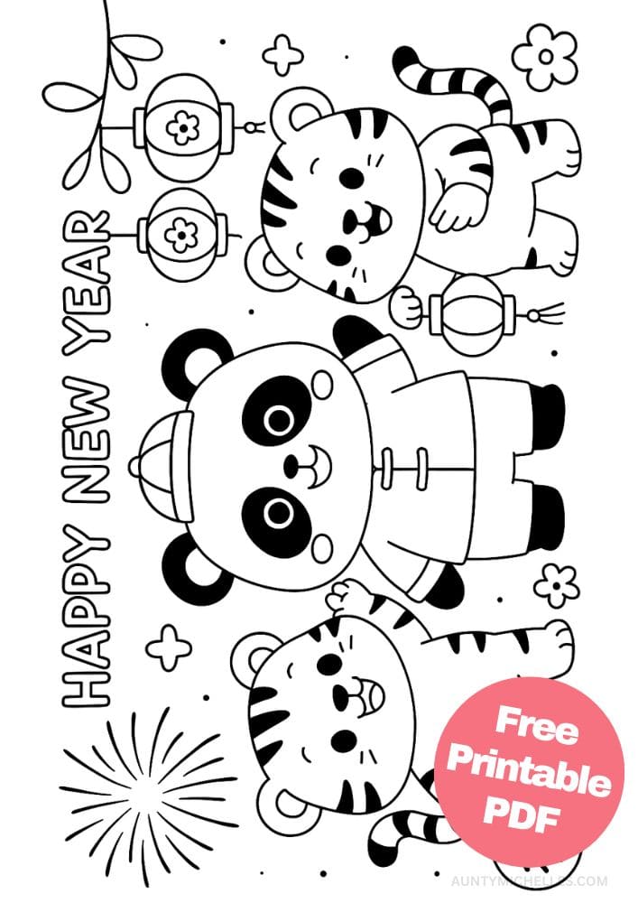 Free Printable Lunar New Year Coloring Pages for Kids Chinese Activities Colouring Book Printout panda tiger fireworks
