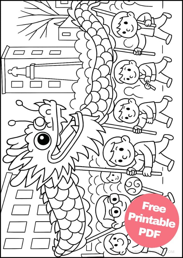 Free Printable Lunar New Year Coloring Pages for Kids Chinese Activities Colouring Book Printout parade of dragons