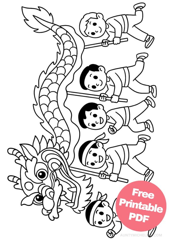 Free Printable Lunar New Year Coloring Pages for Kids Chinese Activities Colouring Book Printout simple dragon puppet