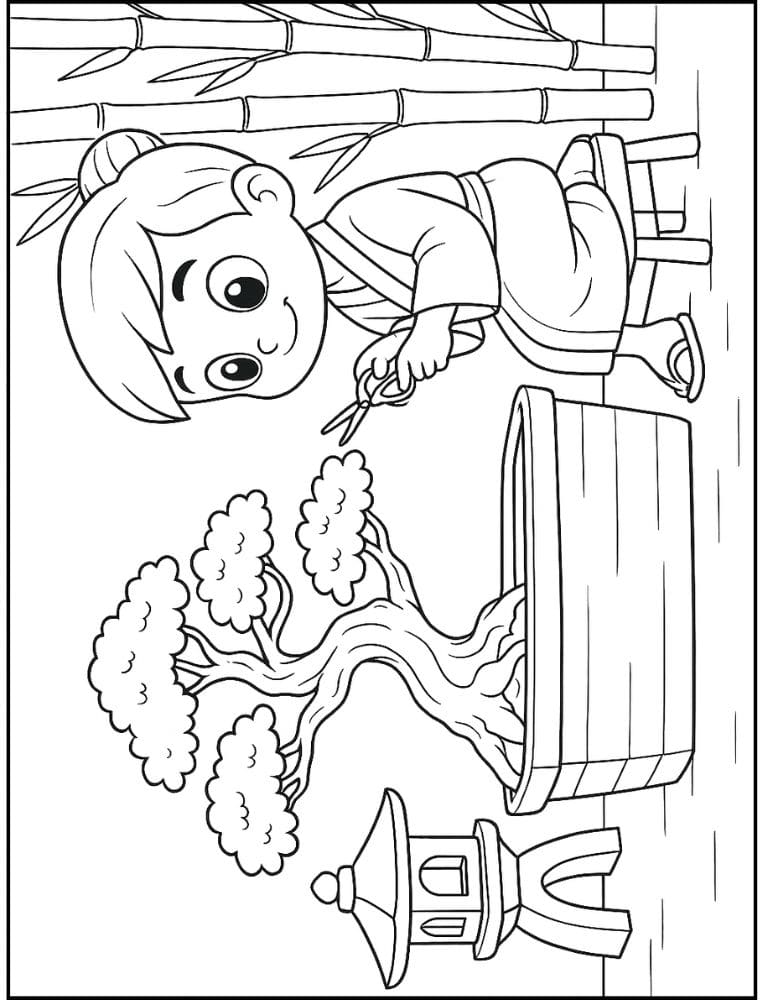 Free Printable Plant Coloring Pages for Kids Nature Colouring Book Printout Japanese zen garden bonsai bamboo