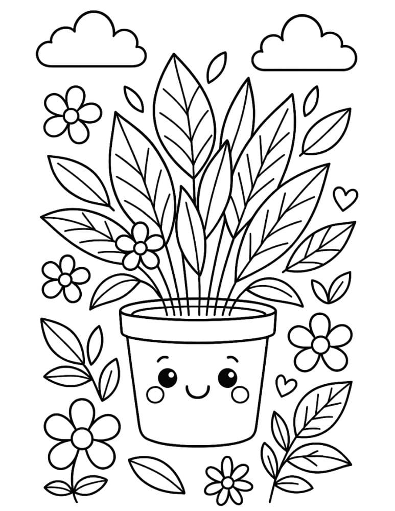 Free Printable Plant Coloring Pages for Kids Nature Colouring Book Printout cute easy smiling